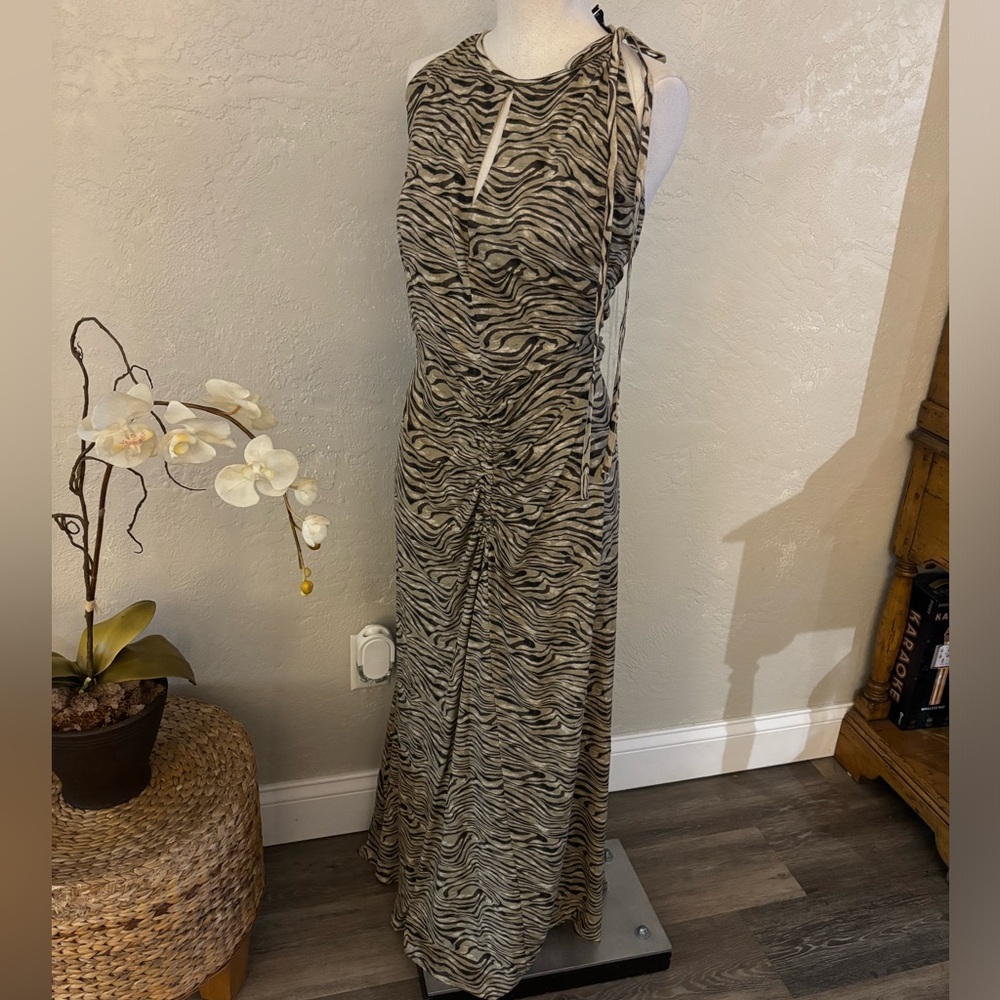 Ashley Graham Sleeveless Zebra-Print Maxi Dress in Beige Sz 2X NWT